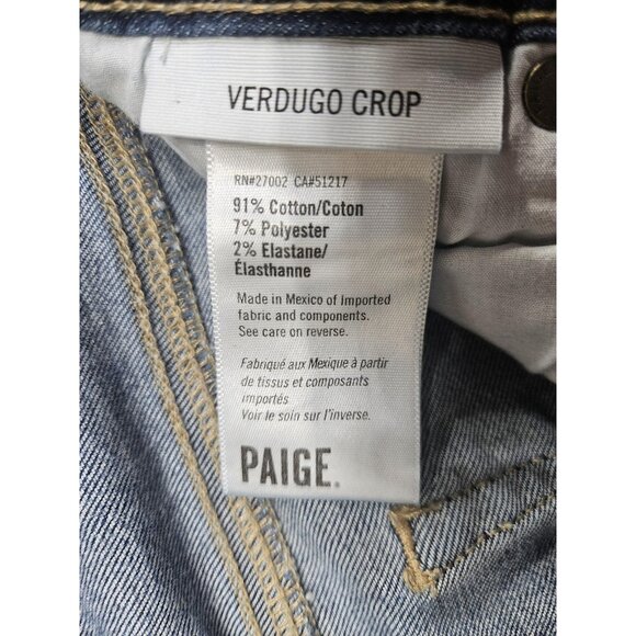 Paige Verdugo Crop Jeans Womens 26 Blue Distressed Raw Hem Skinny Denim Stretch - Picture 7 of 13